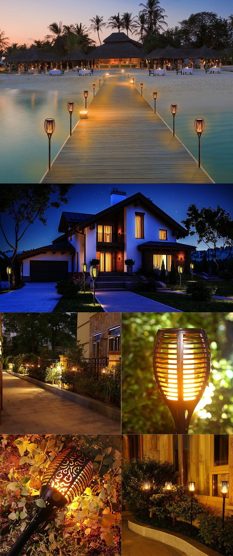 Solar Flame Torch Lights Outdoor - LED Flickering Waterproof Garden Pathway Lamp