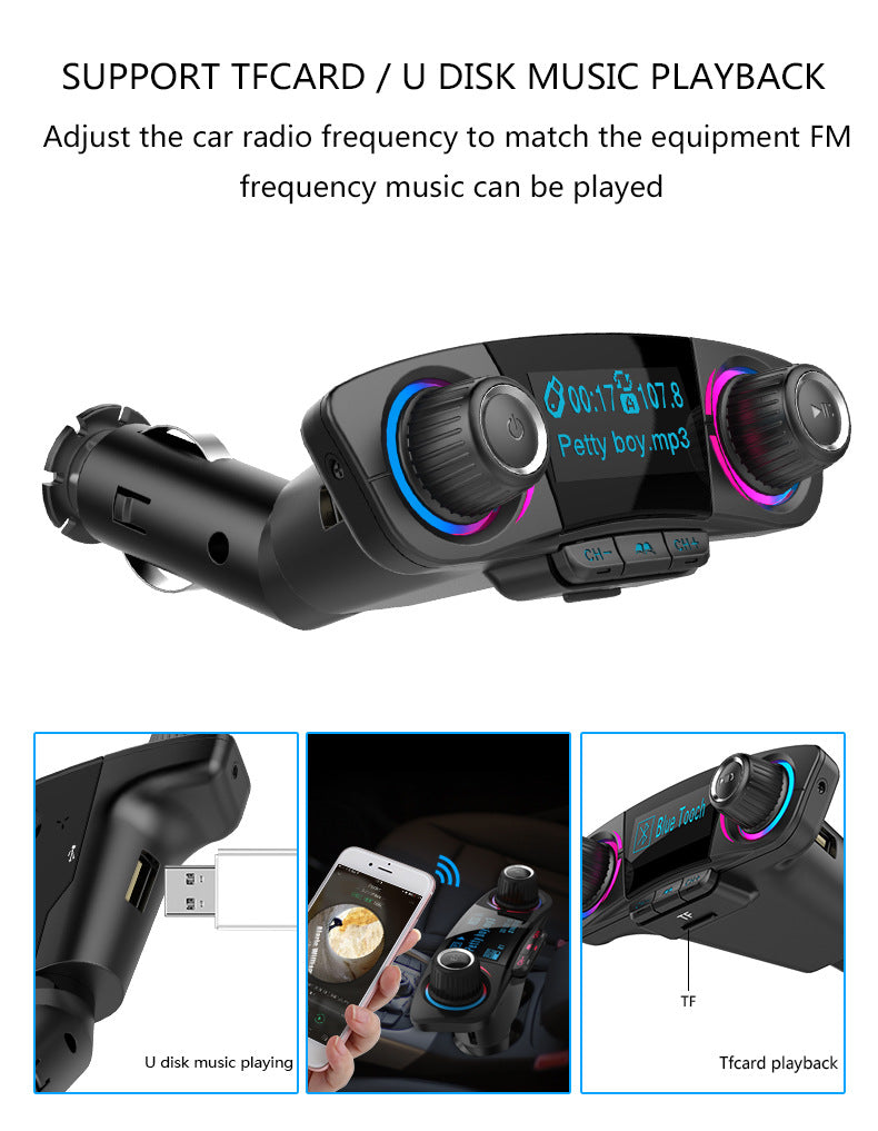 Bluetooth FM Transmitter Car Charger - Wireless Radio Adapter with USB Port
