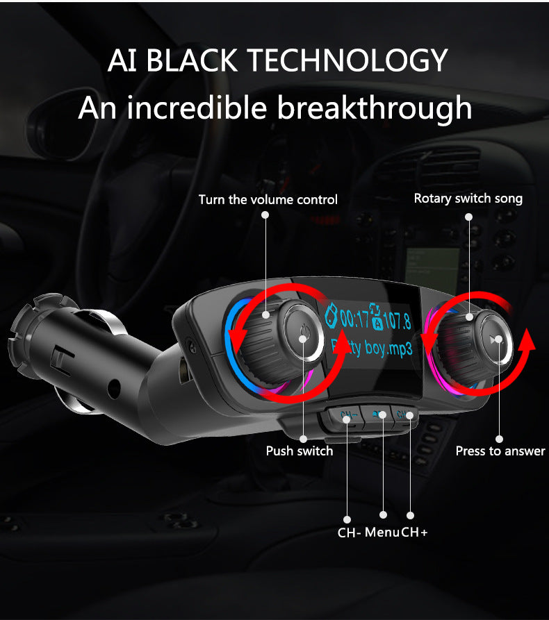 Bluetooth FM Transmitter Car Charger - Wireless Radio Adapter with USB Port