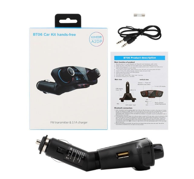 Bluetooth FM Transmitter Car Charger - Wireless Radio Adapter with USB Port