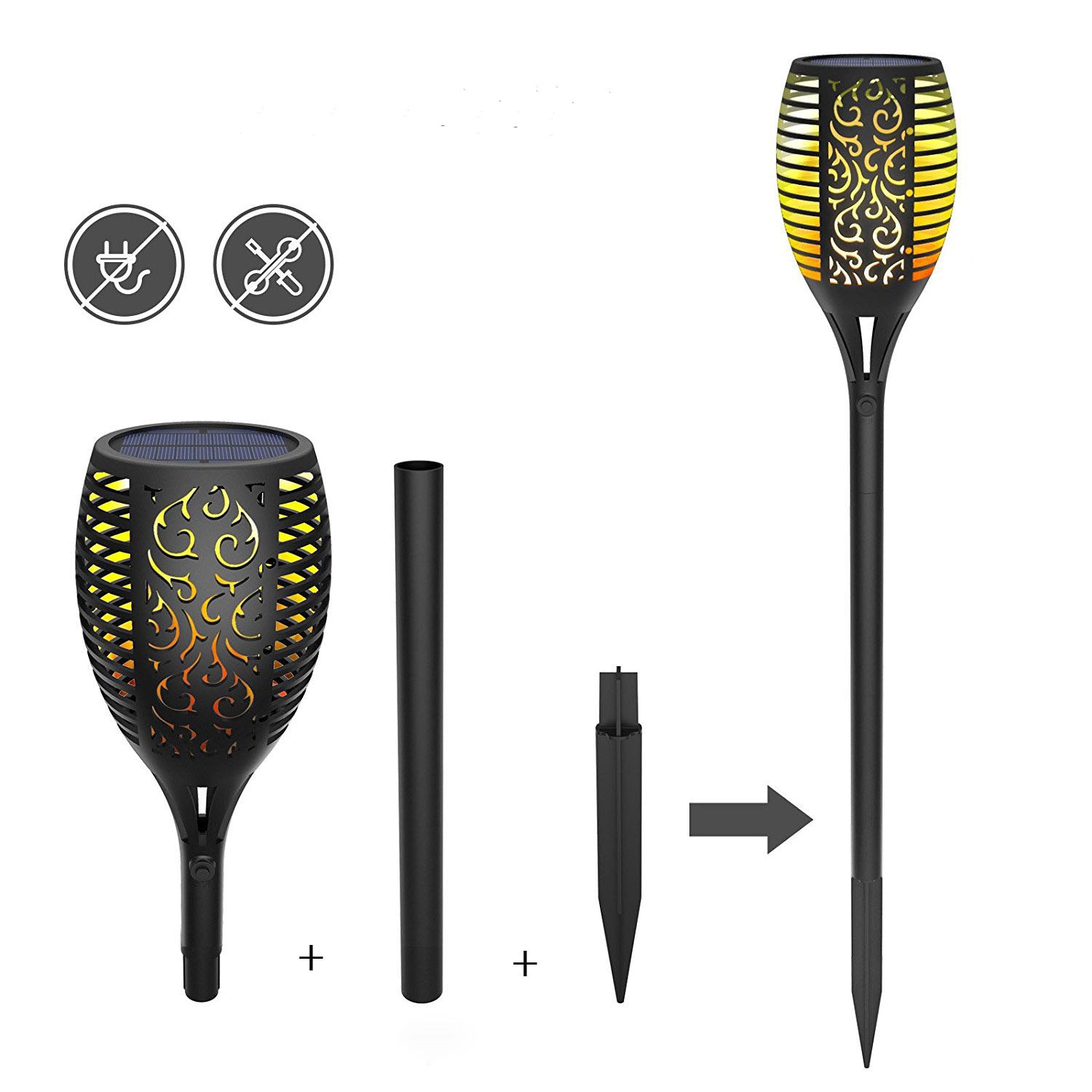 Solar Flame Torch Lights Outdoor - LED Flickering Waterproof Garden Pathway Lamp