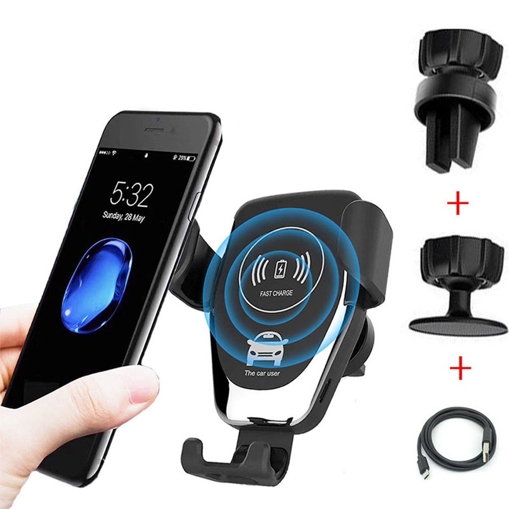 Wireless Car Charger Mount - Qi 10W Fast Charging Auto-Clamping Phone Holder