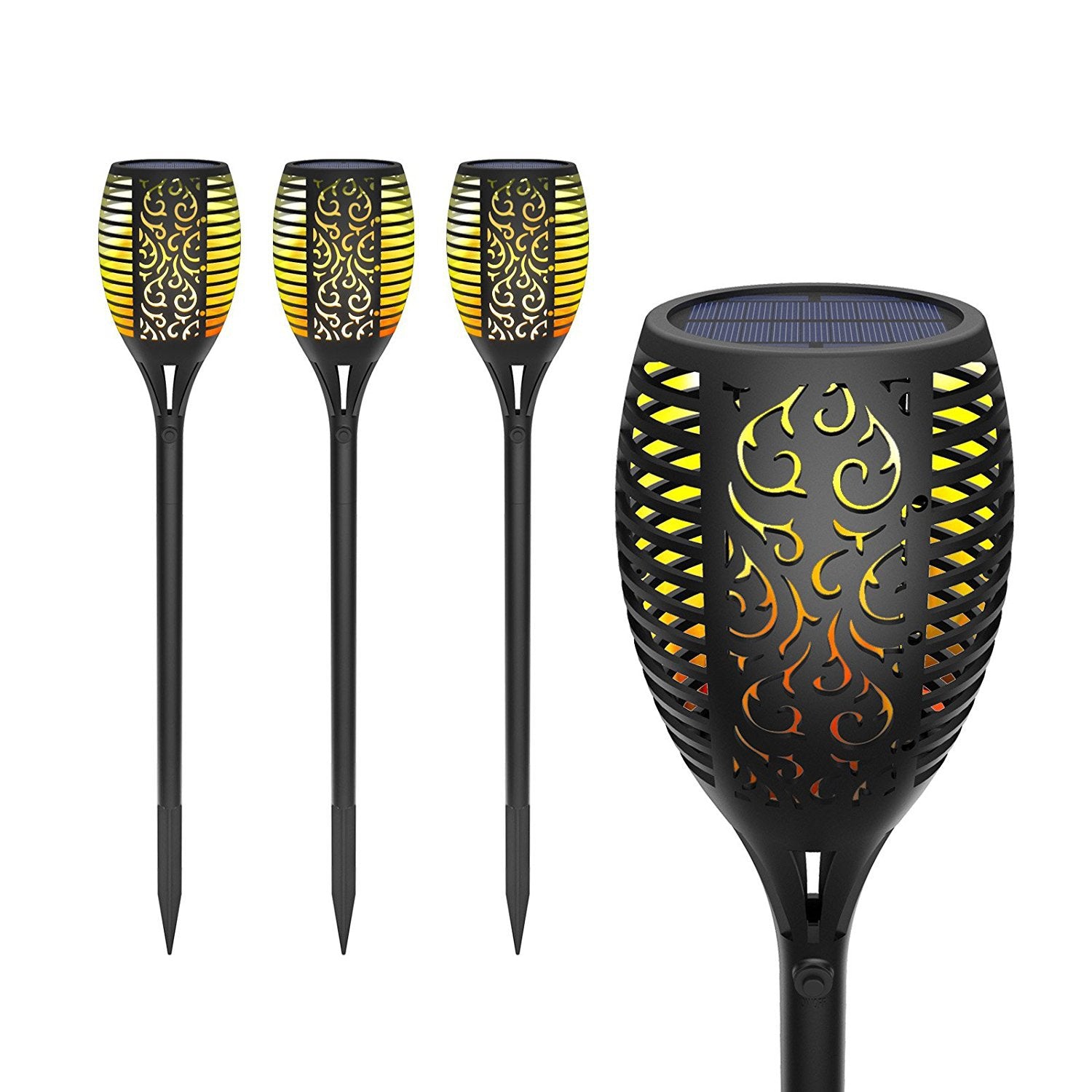 Solar Flame Torch Lights Outdoor - LED Flickering Waterproof Garden Pathway Lamp
