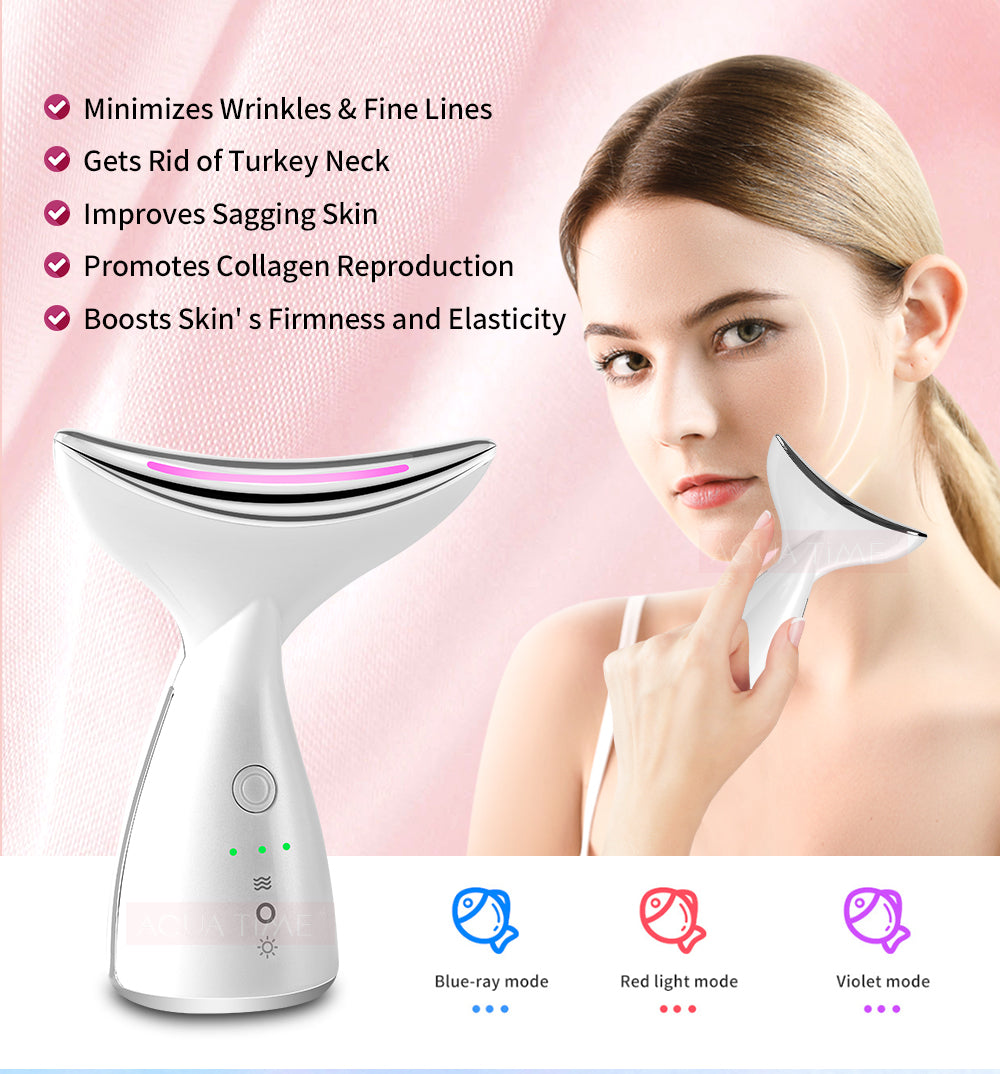 EMS Microcurrent Face & Neck Lifting Device - LED Photon Therapy Anti-Aging Skin Tightening Tool