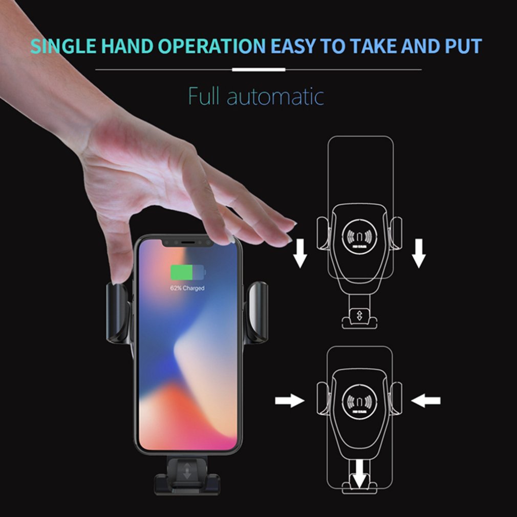 Wireless Car Charger Mount - Qi 10W Fast Charging Auto-Clamping Phone Holder